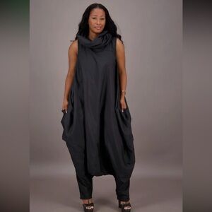 Advance Apparels Black Sleeveless Draped Harem Jumpsuit